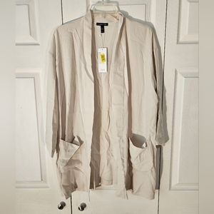 Sz Medium Eileen Fisher silk crepe open front jacket blazer topper career New